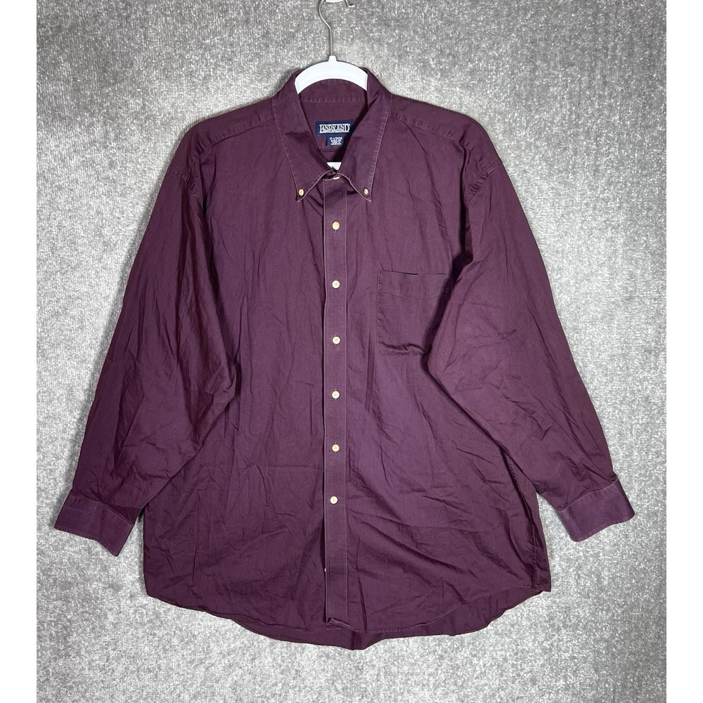 Lands End Long Sleeve Button Down Shirt Mens Size 17.5x33 Purple Cotton Pocket